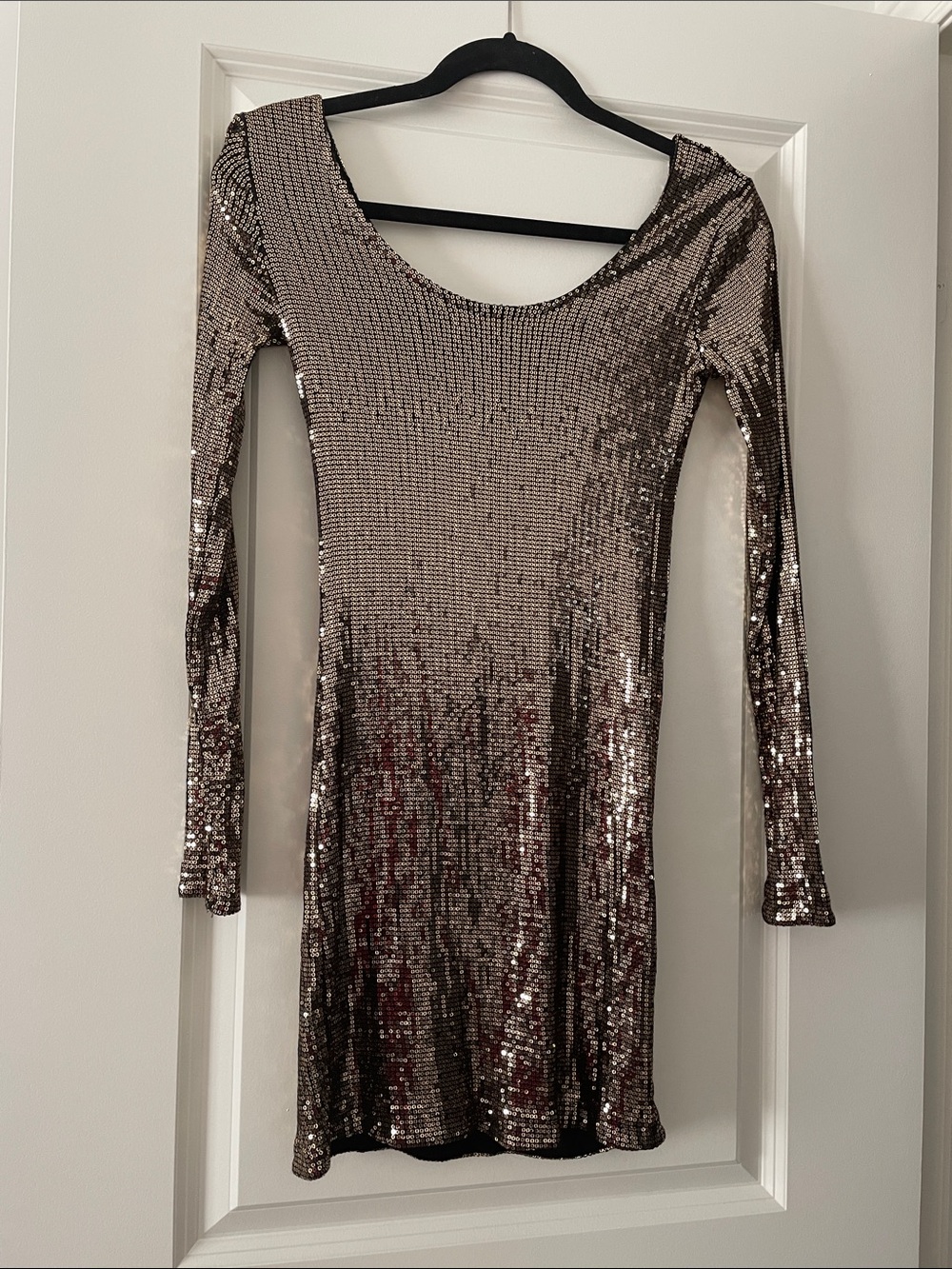 Dynamite Metallic Sequin Long Sleeve Dress - Gold